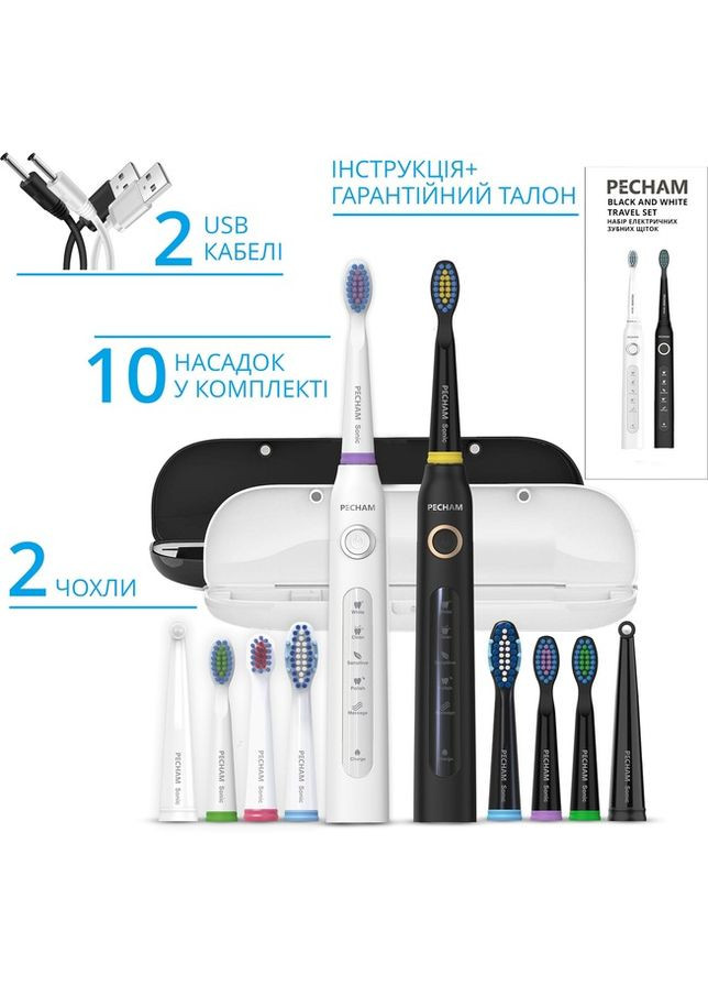 Набір зубних щіток Black and White Travel Set PC-084 (0290119010100) PECHAM (364872128)