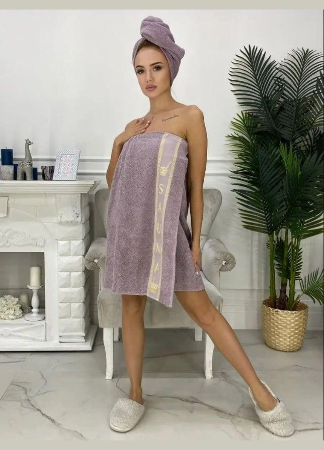 Махровый Турецкий банный набор с чалмой для бани и сауны Коричневый (П4К-К0406-05) No Brand (323161116)