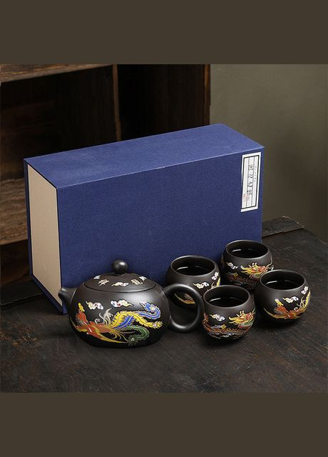 Дорожный чайный набор 20240527 Dragon and Phoenix заварник 220 ml + 4 пиалы 14шт Lesko (336203126)
