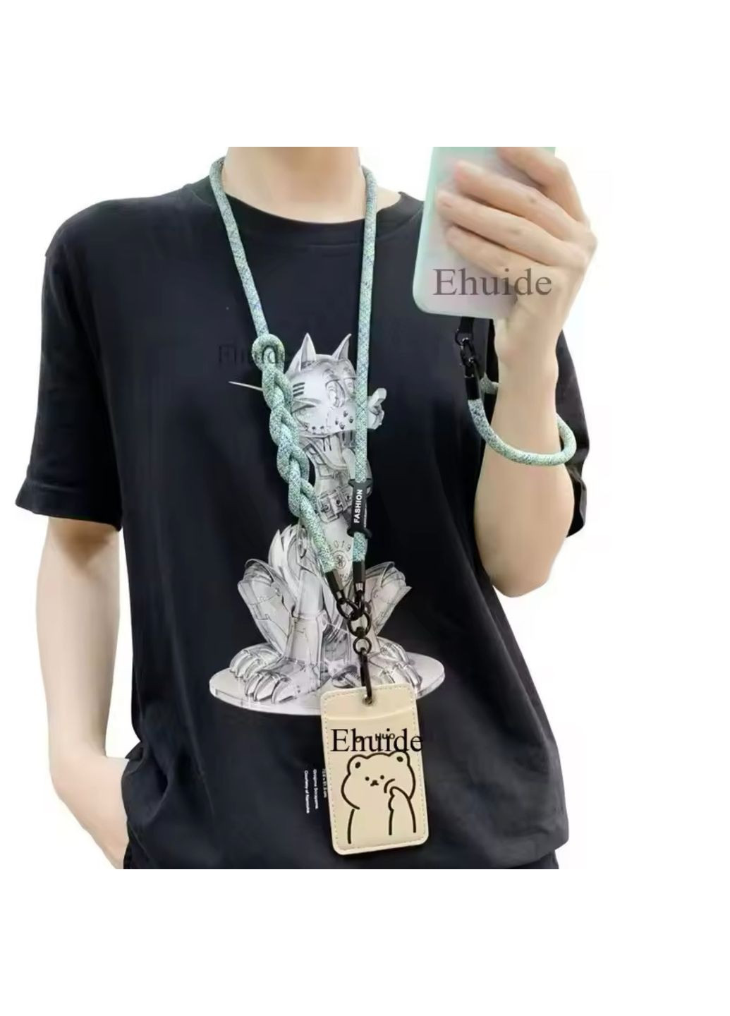 Стильний універсальний ремінець-шнурок для телефону із двох частин 2в1: на шию, на руку, через плече Блакитний No Brand (328958167)