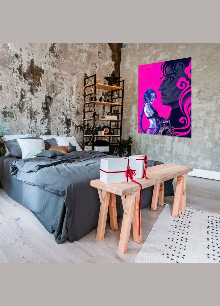 Плакат- на стену с оригинальным принтом аниме-мультсериала Arcane Аркейн "Jinx Джинкс Silco Силко шаром" А2 Кавун постер (316208809)