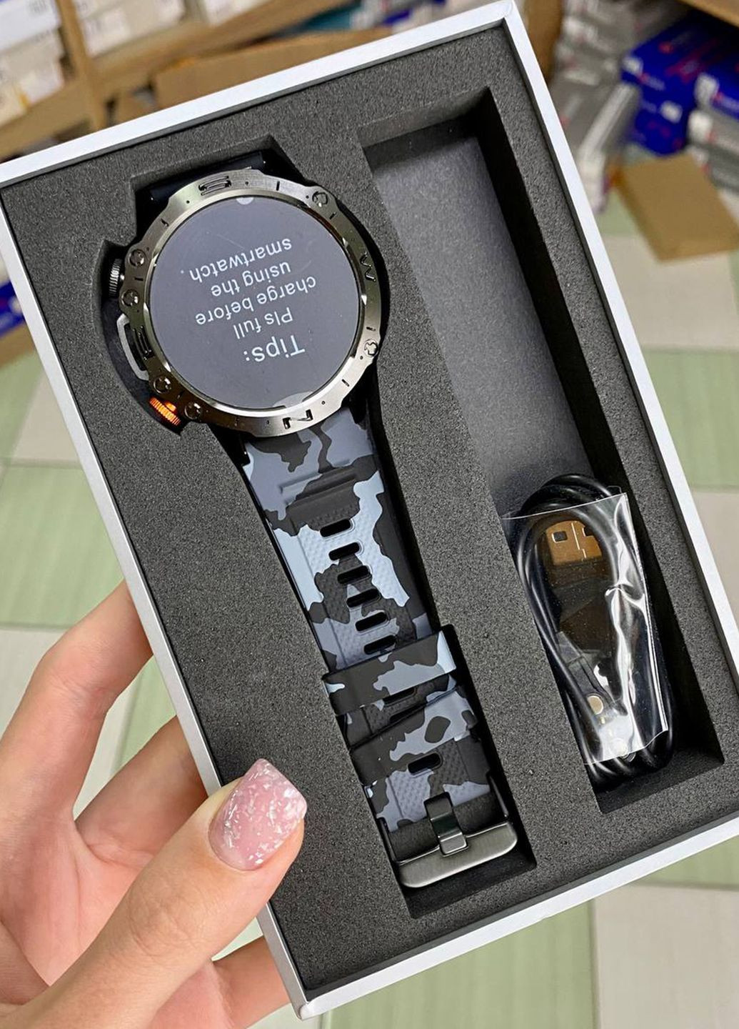 Чоловічий розумний годинник чорний, камуфляжний ремінець Modfit Combat (345070010)