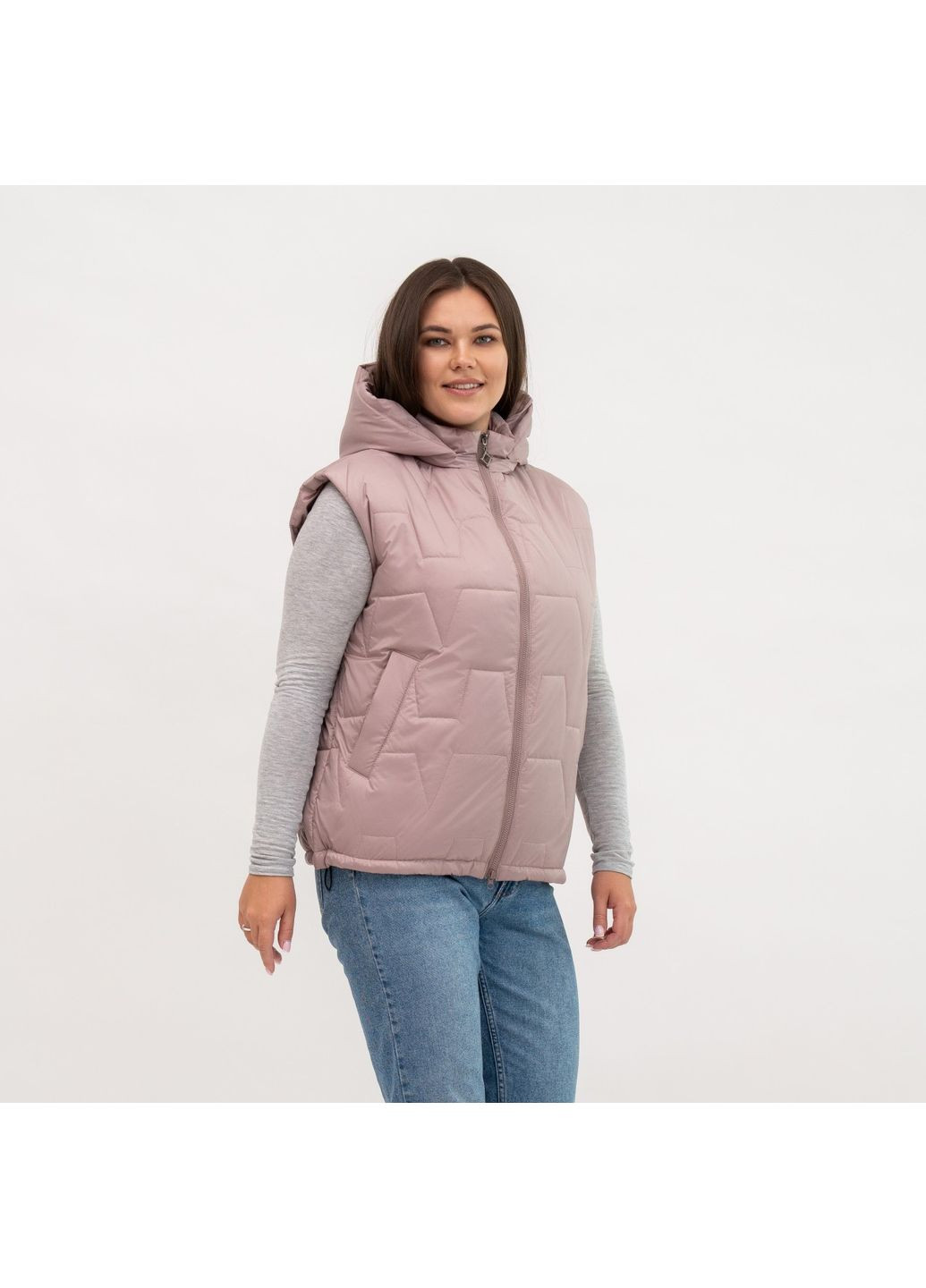 Жилет жіночий великих розмірів бежево-пудровий з капюшоном Liardi (367737007)
