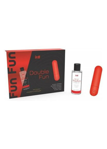 Набір DOUBLE FUN: віброкуля (10 режимів, перезаряджувана), полунична змазка на водній основі Intt (335392067)