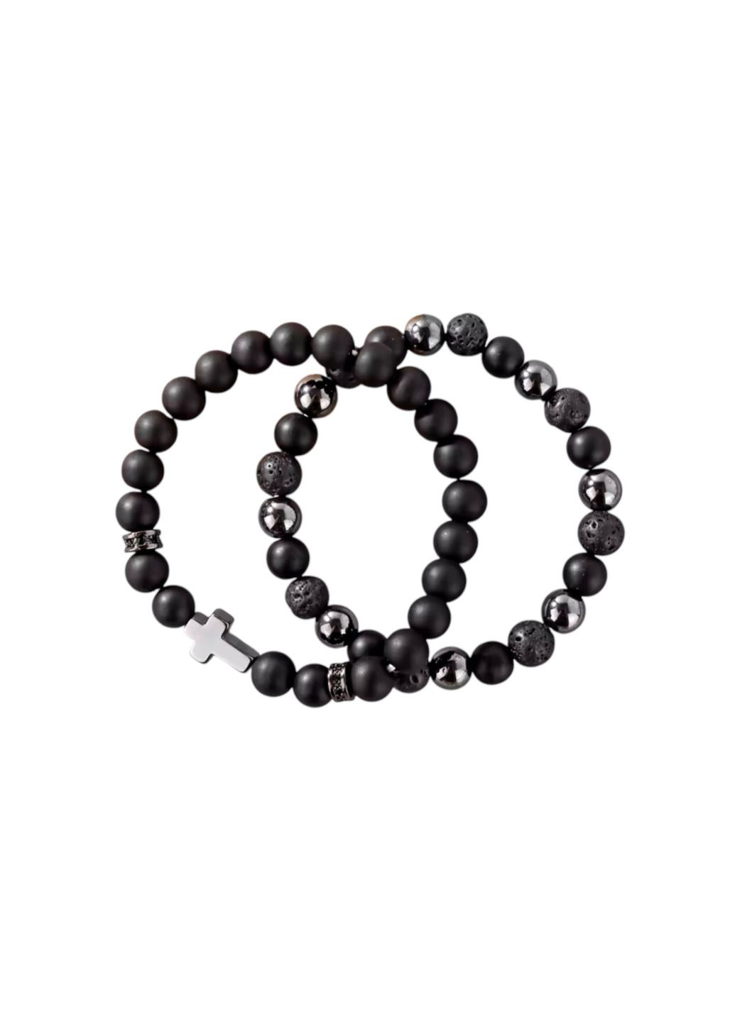 Комплект браслетів з хрестом із шунгіту, гематиту та лавового каменю (12135) Hemst (311592011)