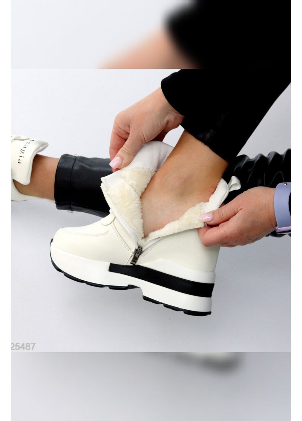 Кроссовки сникерсы женские белые из эко кожи на танкетке с мехом зимние Veagia Снікерси белые зима (364193814)