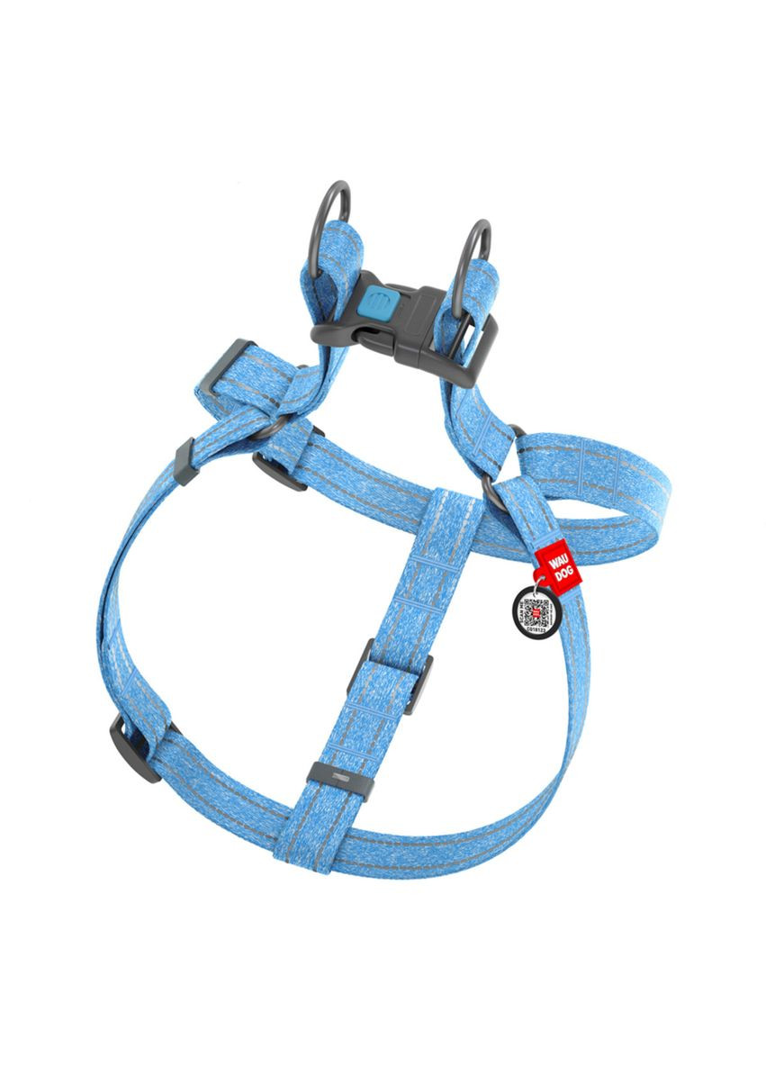 Шлея Re-cotton з QR паспортом, M, Ш 20 мм, Д 50-80 см блакитний WAUDOG (322643138)