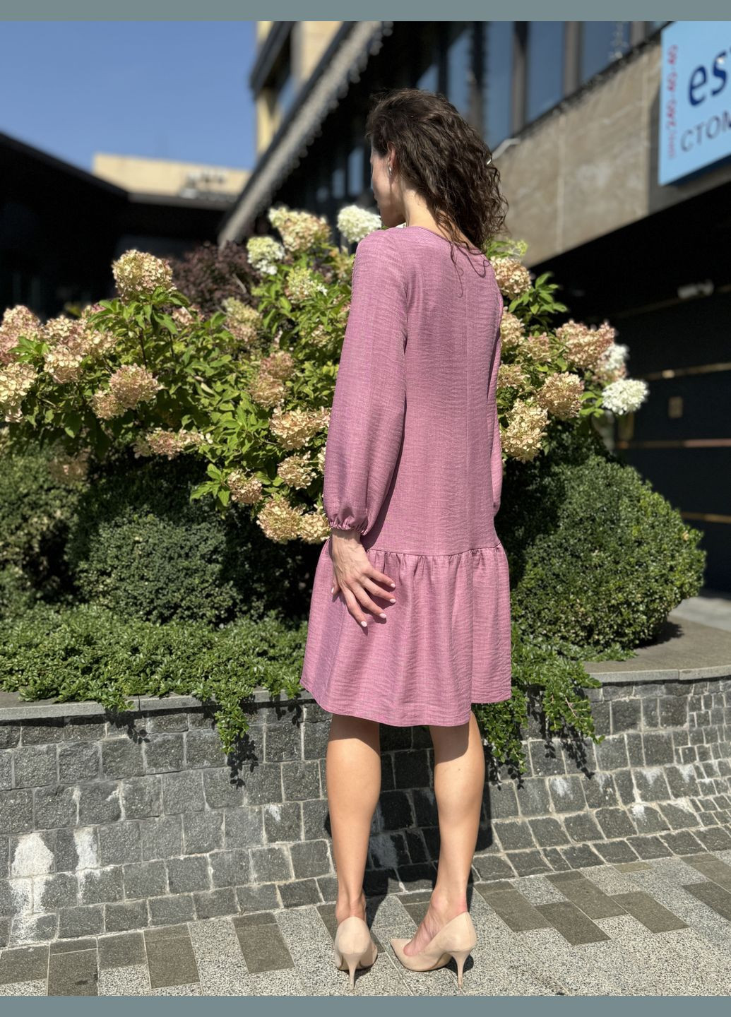 Светло-фиолетовое сиреневое платье свободного кроя из легкой вискозно-льняной ткани 5797 Cat Orange