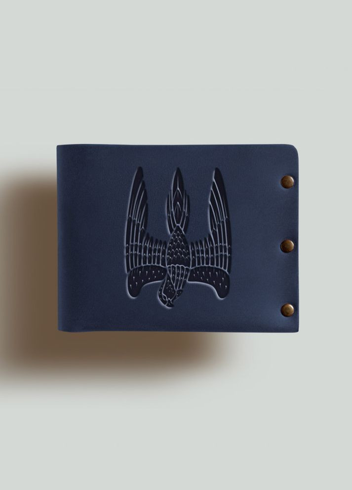 Кошелек на заклепках Сокол натуральная кожа Crazy horse с отделениями для карт Синий Turtle (302660167)