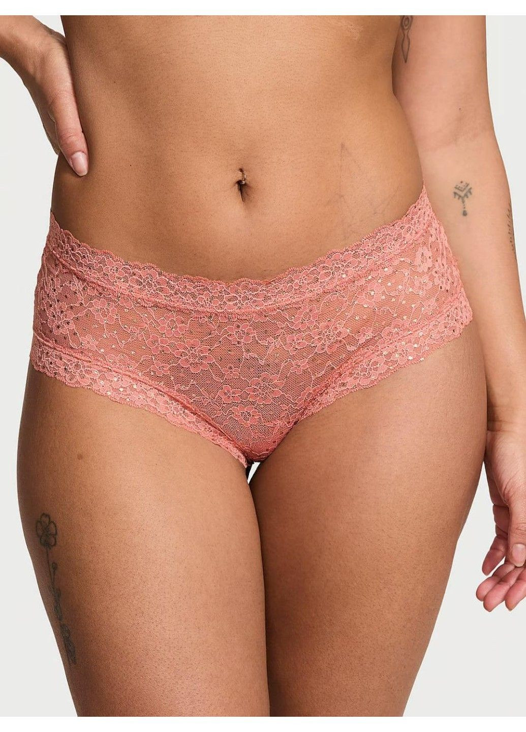 Трусики-чики женские кружевные Shimmer Lace Cheeky Panty персиковые Victoria's Secret (340317160)