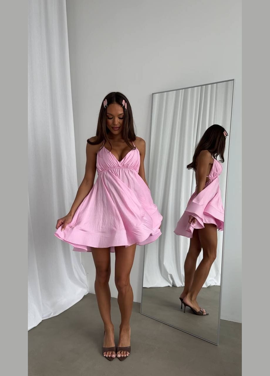 Розовое повседневный, праздничный, вечернее летнее платье из жатого льна со шнуровкой No Brand