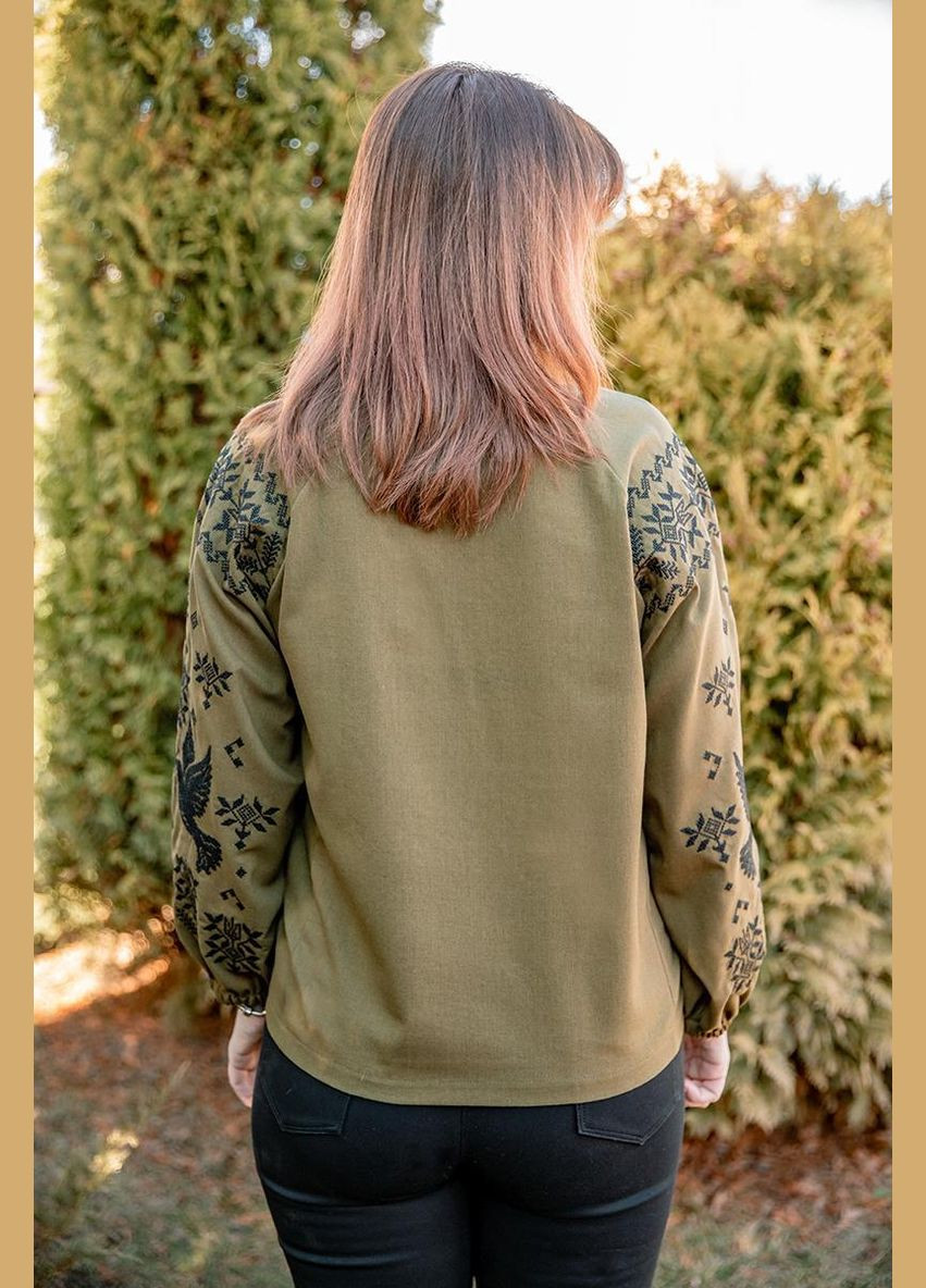 оригинальная вышиванка льняная женская в цвете хаки, современная женская вышивка, женские вышиванки зеленые, 2xl лен (301034701)