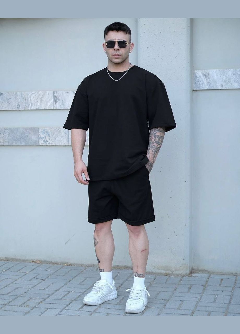 Черный летний мужской костюм с шортами FINO Mode