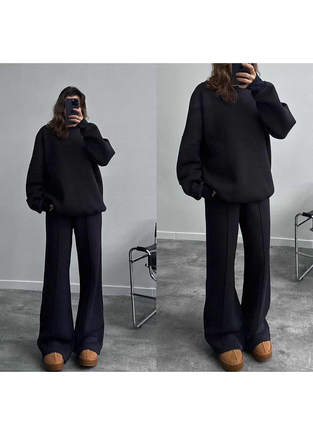 Женский теплый костюм OVERSIZE из тринитки на флисе No Brand (363023218)