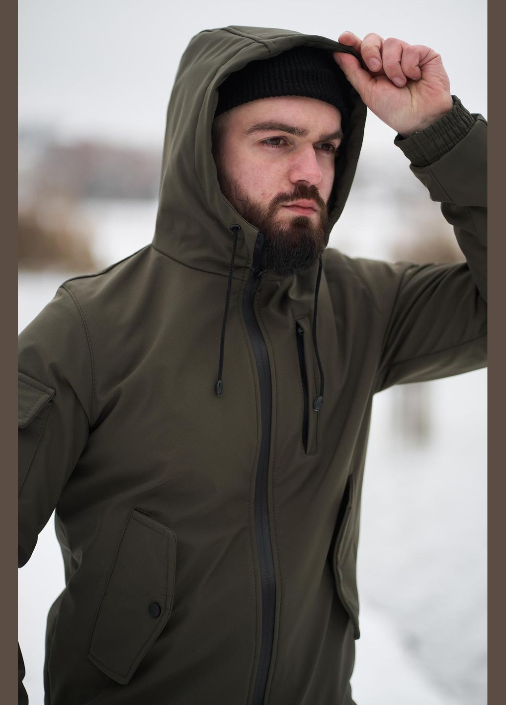 Оливкова (хакі) куртка чоловіча soft shell Vakko