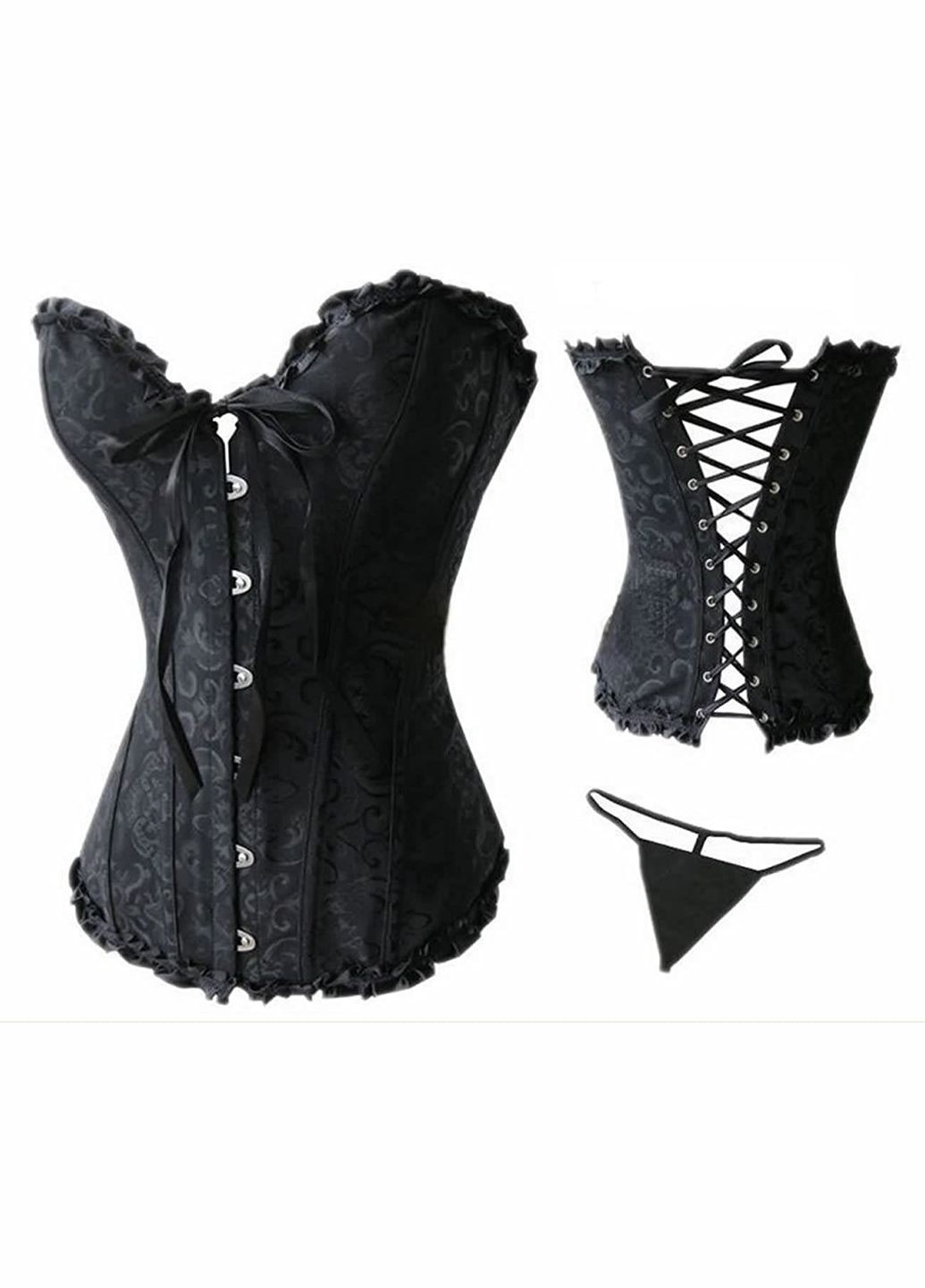 Щільний мереживний корсет з рюшами на гачках - чорний (КОРС-МЕРЕЖ-РЮШ-ЧОР) Vakko (322815228)