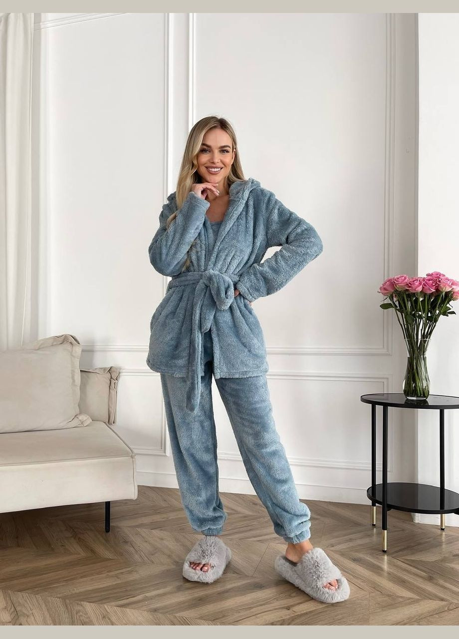 Блакитна зимня жіночий теплий костюм 3-ка для дому Fashion
