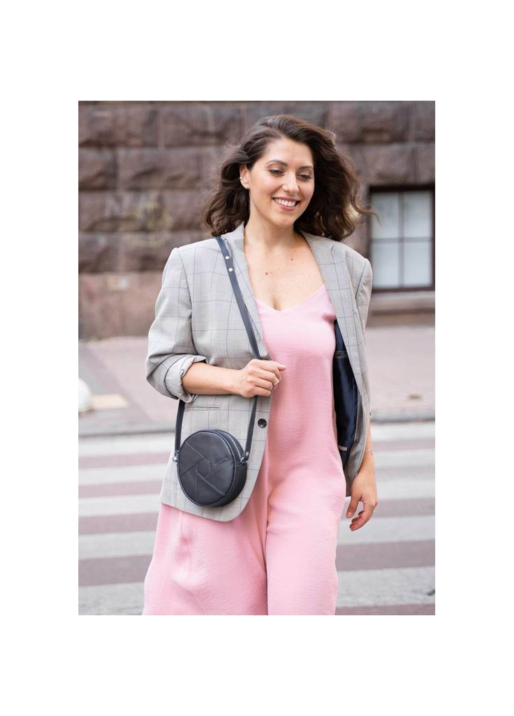 Шкіряна кругла жіноча сумка Бон-Бон темно-синя BlankNote кросс-боди (348359251)