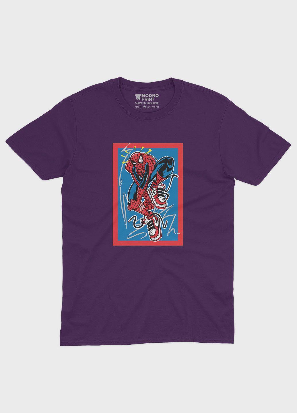 Фіолетова демісезонна футболка для дівчинки з принтом супергероя - людина-павук (ts001-1-dby-006-014-067-g) Modno