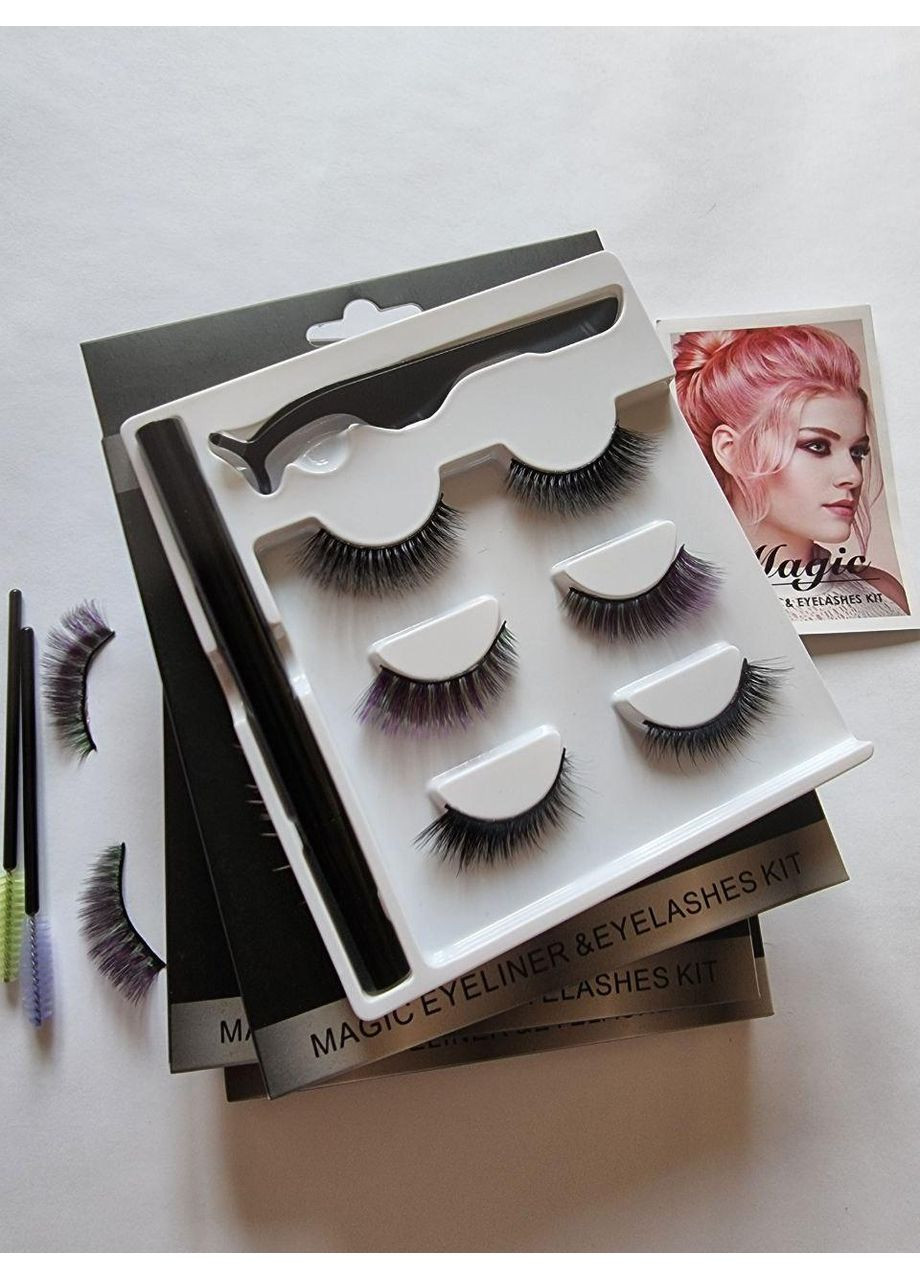 Наращивание многоразовые ресницы 3 пары Лисички + Маркер подводка для надевания Прозрачная Magnetic Lashes (366668450)