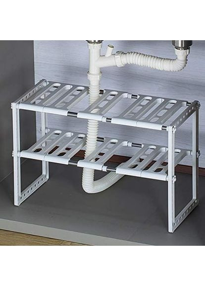 Багатофункціональна кухонна етажерка органайзер для зберігання посуду під раковиною прямокутна White No Brand (350349074)