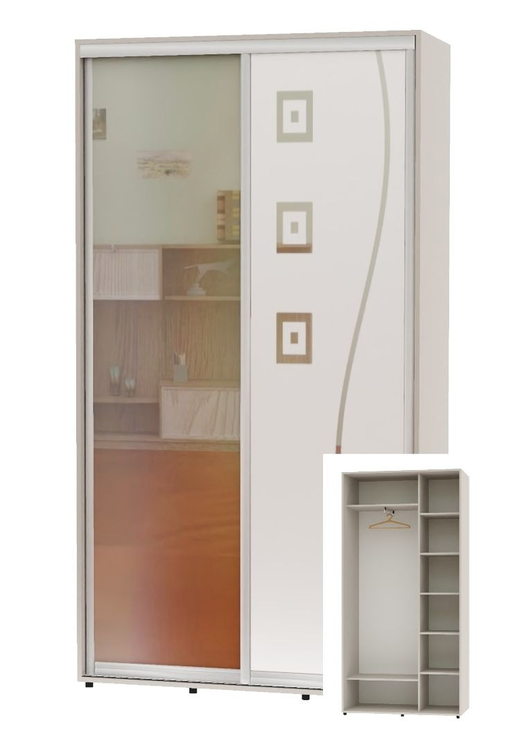 Шафа-купе дводверна 110*45*220 Кашемір Дзеркало/Дзеркало з піскострумним малюнком Алекса (360478897)