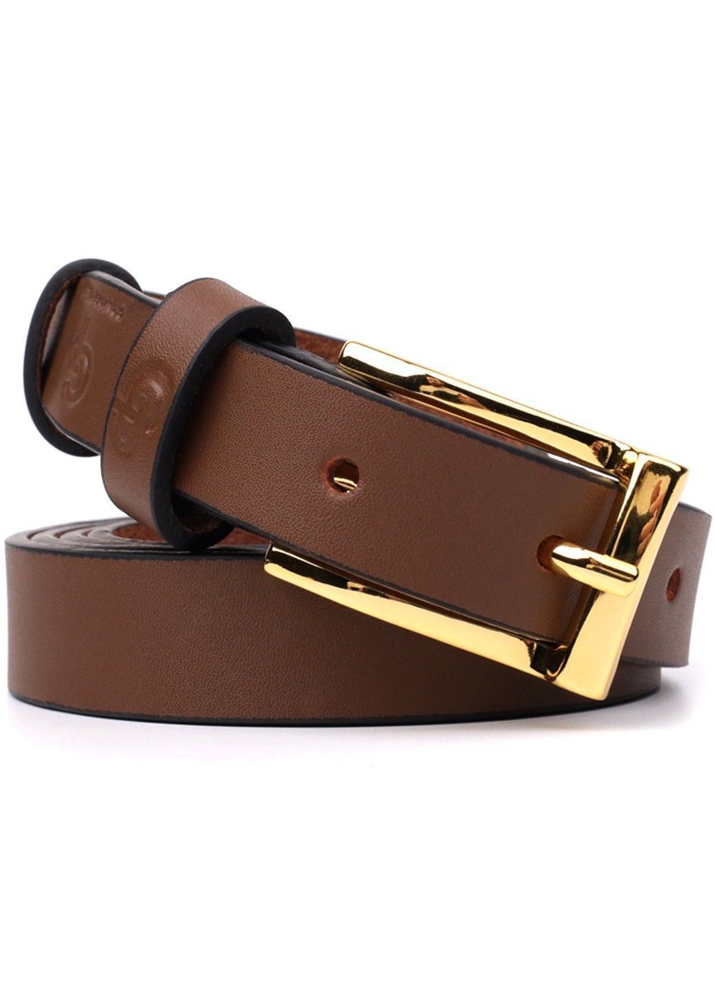 Модный узкий кожаный ремень для женщин 22954 Светло-коричневый Grande Pelle (362556839)