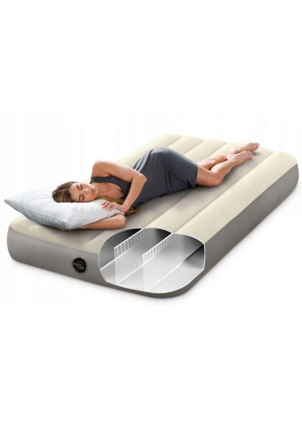 Надувний матрац одномісний зі спеціальними поперечними перегородками всередині каркасу SINGLE-HIGH 191x99x25см 64101 Grey Intex (350349181)