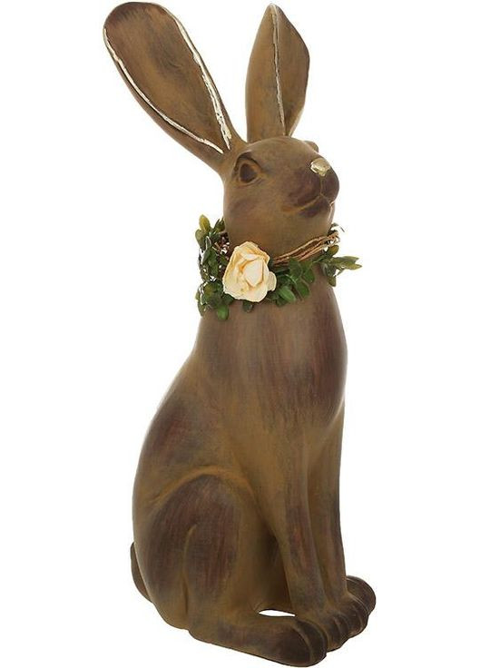 Статуэтка декоративная Коричневый Кролик с веночком 22см Кроличье Царство подарок для дома интерьерное украшение Bona (368986128)
