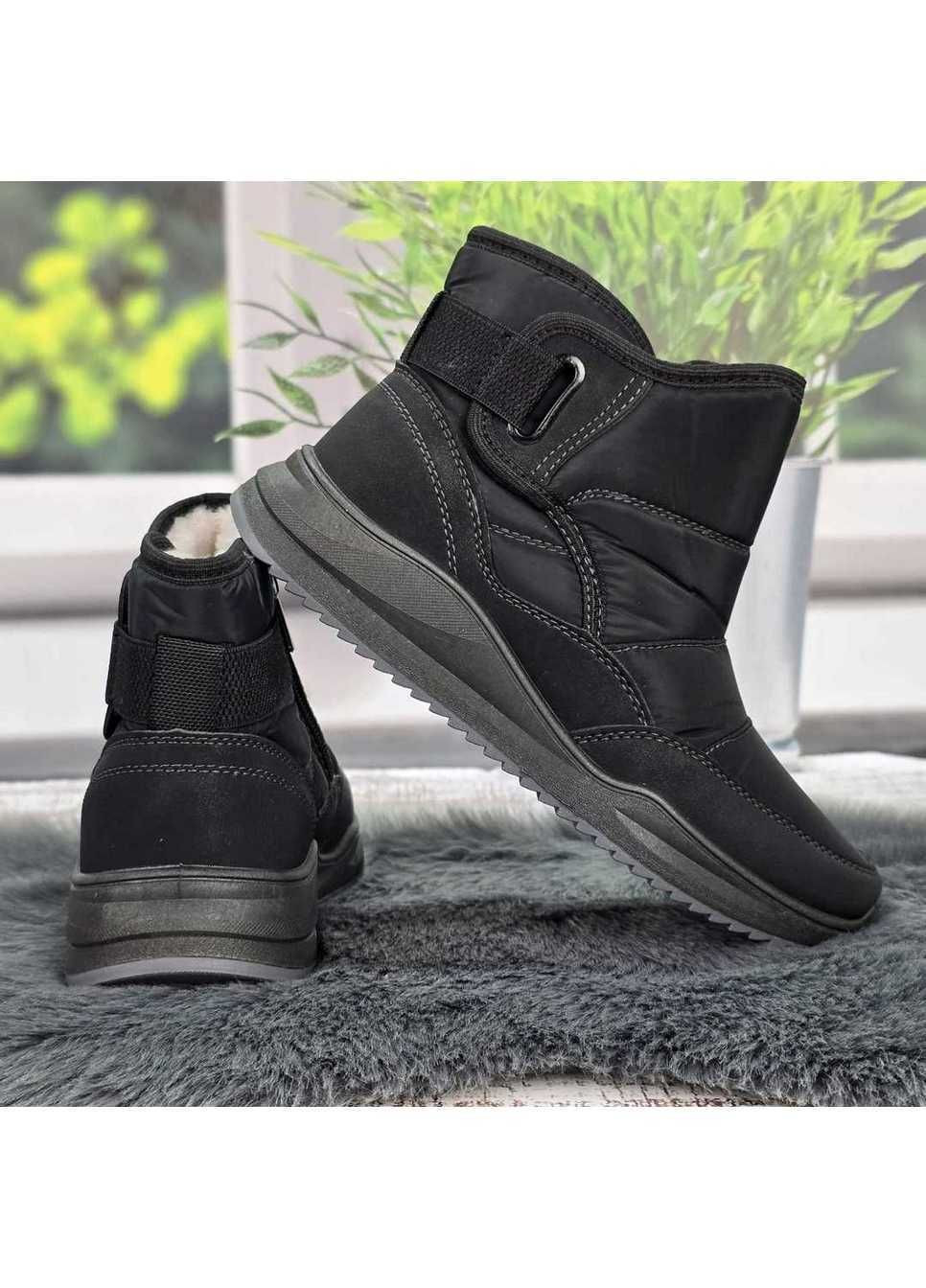 Зимние ботинки дутики женские зимние черные на молнии Paolla тканевые