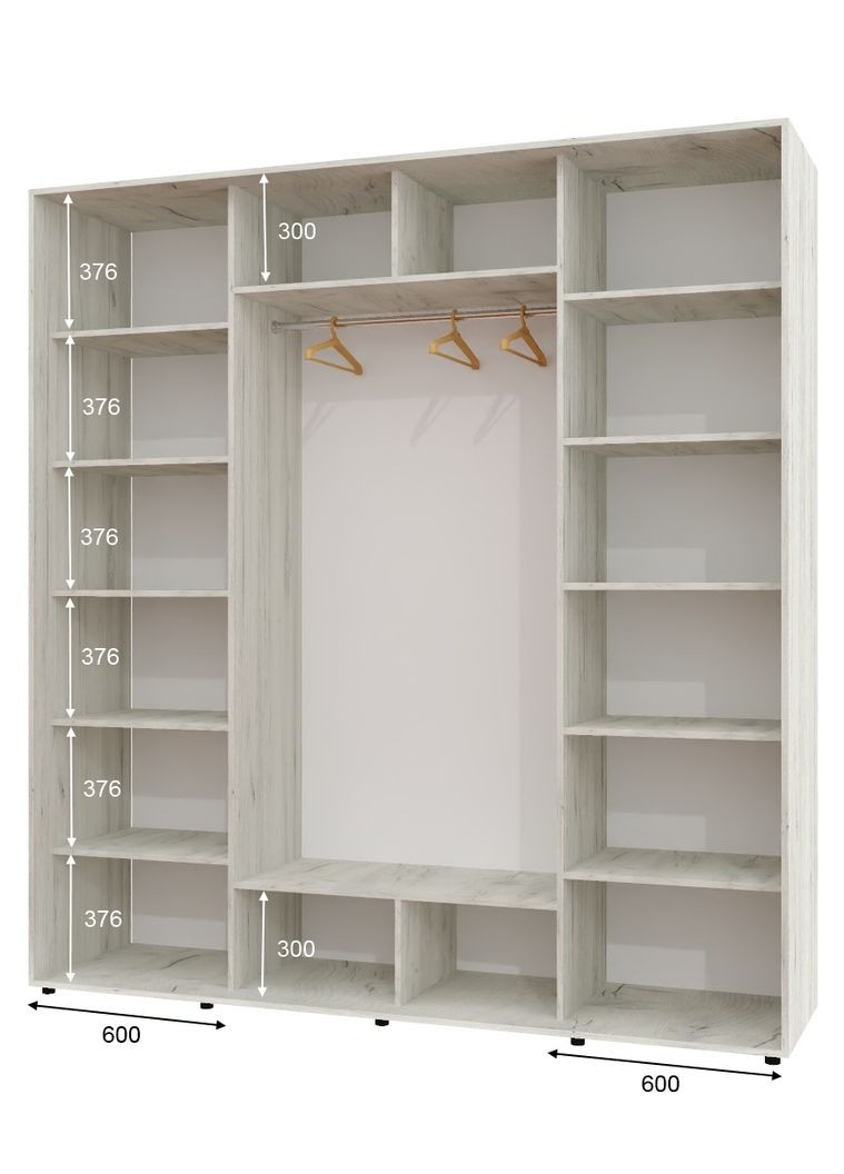 Шкаф-купе трехдверный 230*60*240 Дуб крафт белый 2 ДСП/Зеркало с пескоструйным рисунком ШК-05 Алекса (360461391)