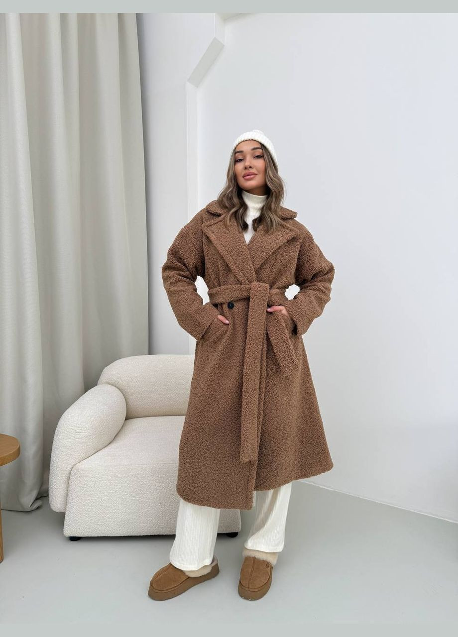 Кофейное демисезонное Женское теплое пальто из меха Тедди Fashion