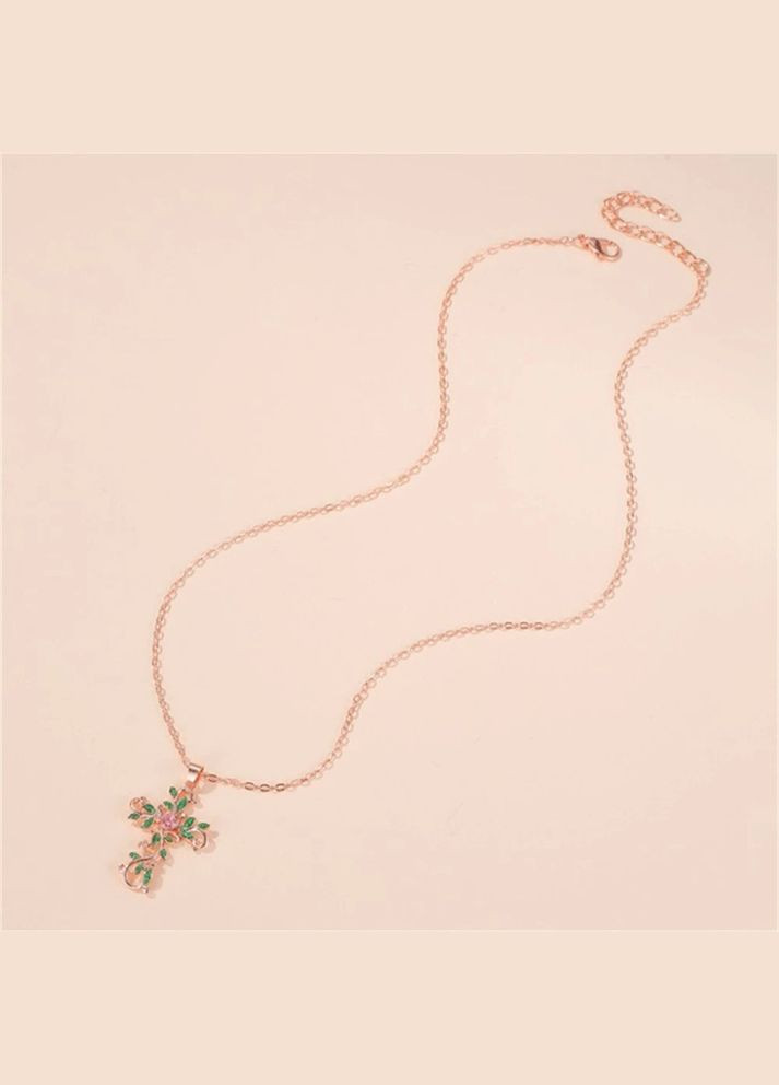 Крест подвеска с цепочкой розовый камень фианит крестик в виде плетеной лозы в розовом золоте Liresmina Jewelry (286762136)