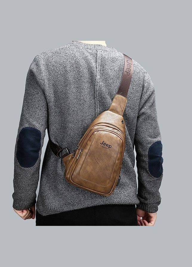 Чоловіча бананка сумка на груди, барсетка на плече кросбоді слінг з USB екошкіра Світло-коричневий(BRT) Jeep (336552030)