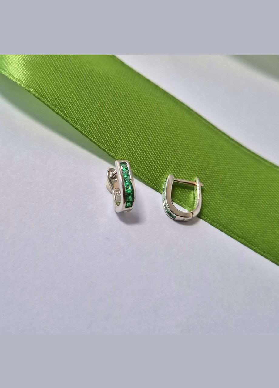 Срібні сережки Доріжка із Зеленими Каменями срібло 925 проби Родоване с2фи/159 No Brand (313452954)