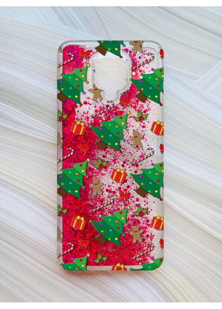 Чохол з плаваючими блискітками для Xiaomi Redmi Note 9 Pro/9 Pro Max/9S Рожевий Різдвяний фон (принт 185) CASE CONTROL (362968369)