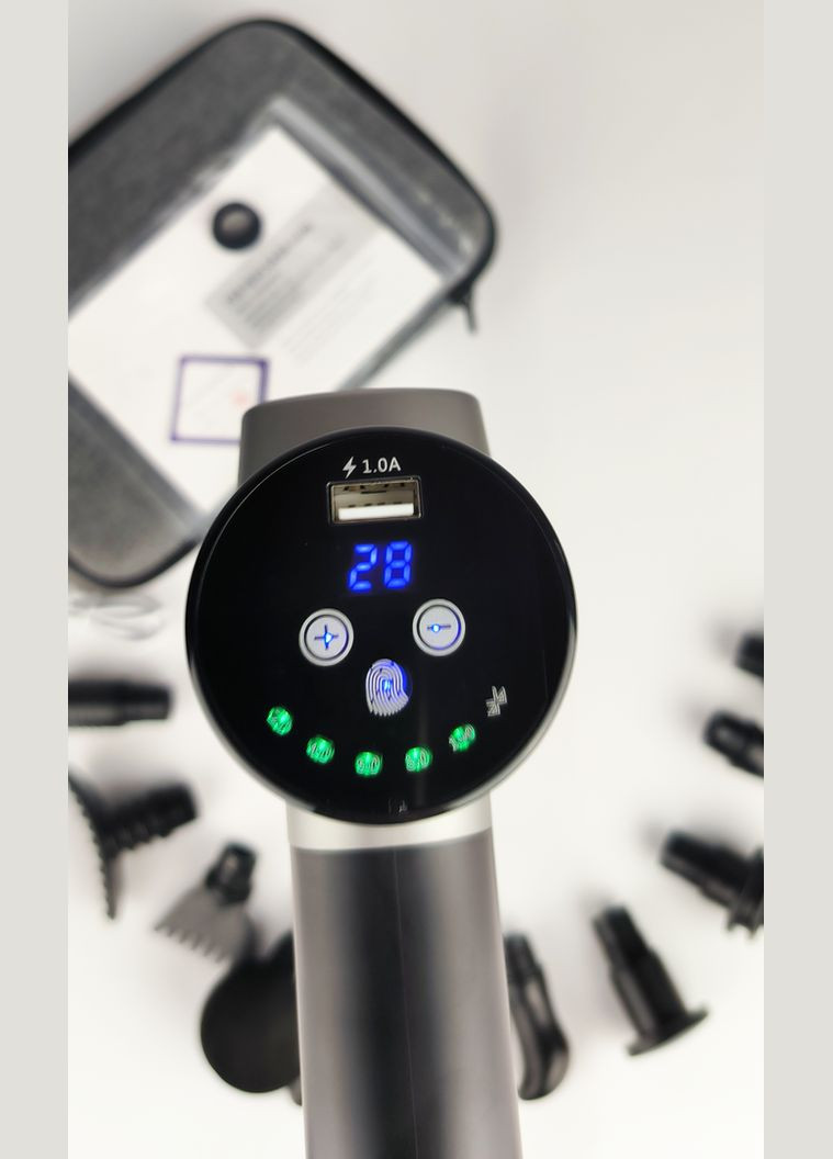 Массажный пистолет Fascial Gun HL F-08 (Bluetooth + Power Bank) Массажер 10 насадок 30 скоростей в удобном кейсе с ручкой UNI (322127812)