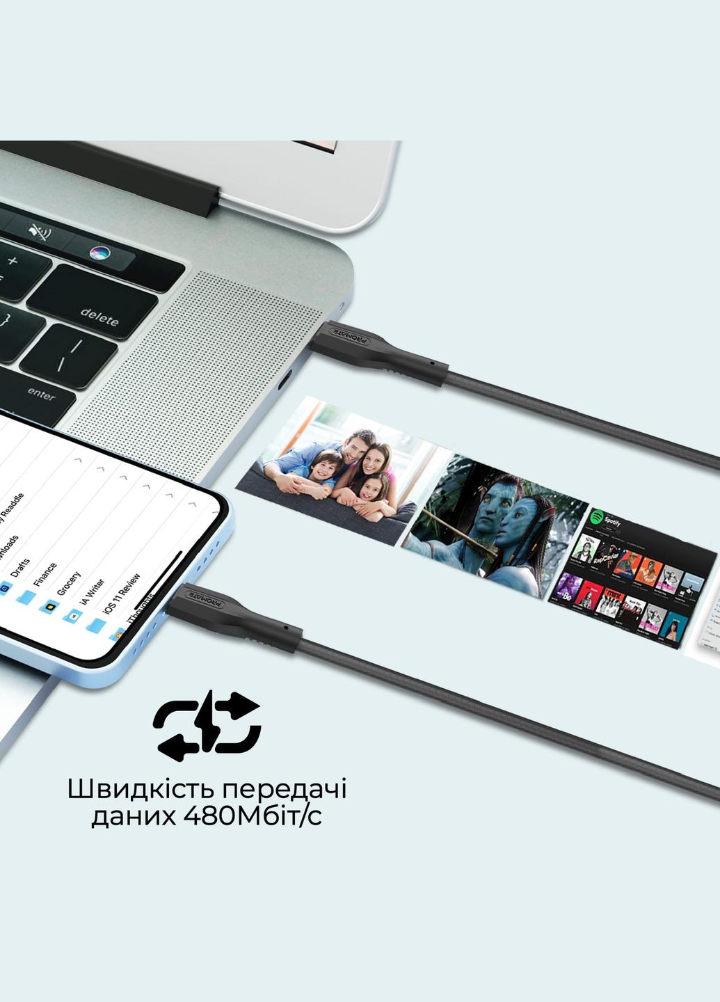 Комплект кабелей USB Type-C - Lightning (M/M), 3A, 27W, 0.3м, 1.2м, 2м Black (cablekit-ci) Promate (341491021)