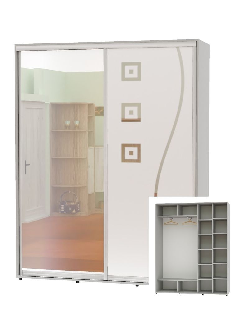 Шафа-купе дводверна 210*45*250 Сірий Дзеркало/Дзеркало з піскострумним малюнком Алекса (360479131)