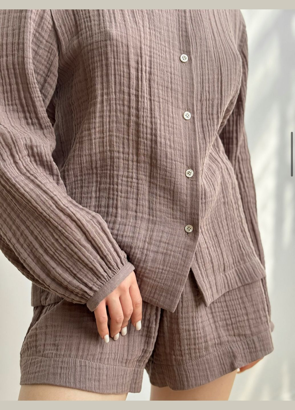 Коричневая всесезон женская муслиновая пижама (шорты и рубашка) стильная одежда для дома хлопковая пижама женская Twins