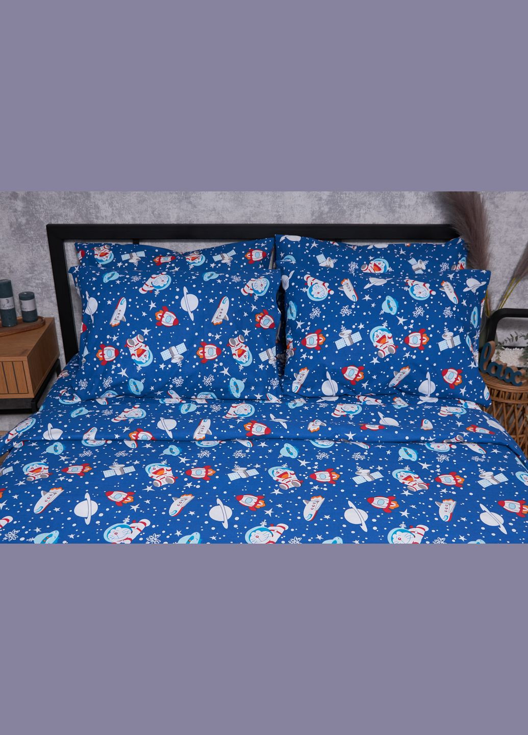 Комплект постельного белья Бязь Gold Люкс «» полуторный 143х210 наволочки 4х50х70 (MS-820001756) Moon&Star Space Cats (285717801)