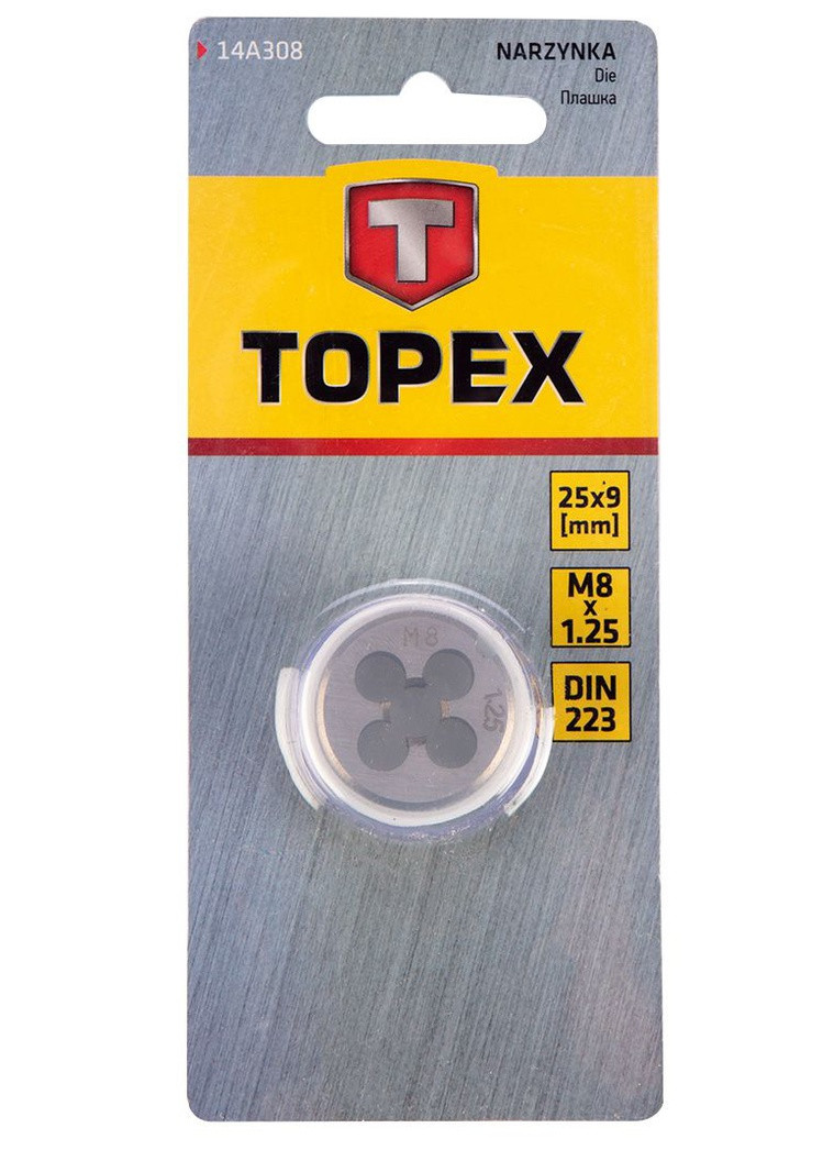 Плашка (M8, 25x9 мм) для нарізування зовнішньої різьби (22557) Topex (295041214)