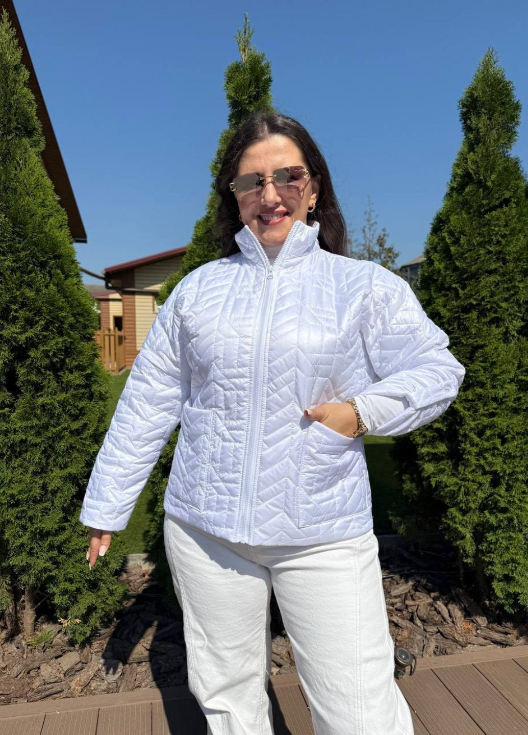 Біла демісезонна стьобана коротка куртка куртка-піджак Tik-Tak