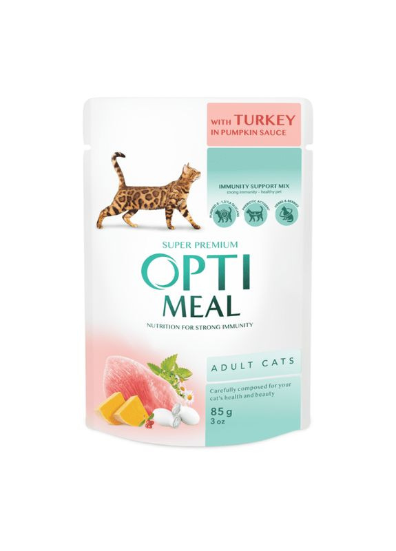 Adult Cats Turkey & Pumpkin Sauce - Консервований корм з індичкою для дорослих котів - 85 г Optimeal (327062704)