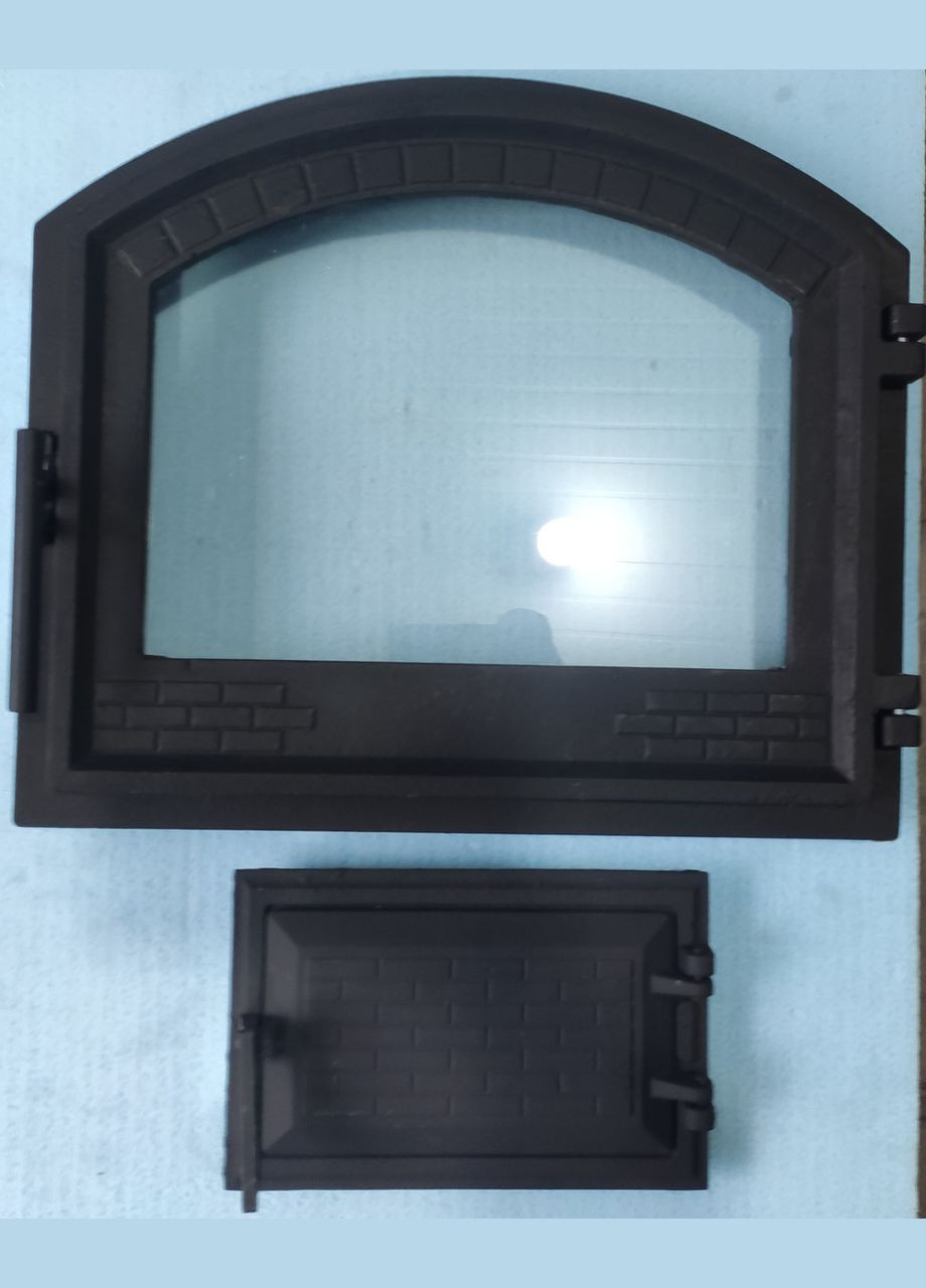 Дверки чугунные для камина с термостойким стеклом 42х49см + поддувочные 16x26см - комплект. Булат (317592347)