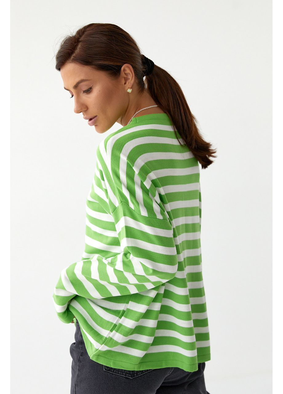 Светр жіночий прямий крій спущений рукав смужка 44/46 салатовий No Brand (361893689)