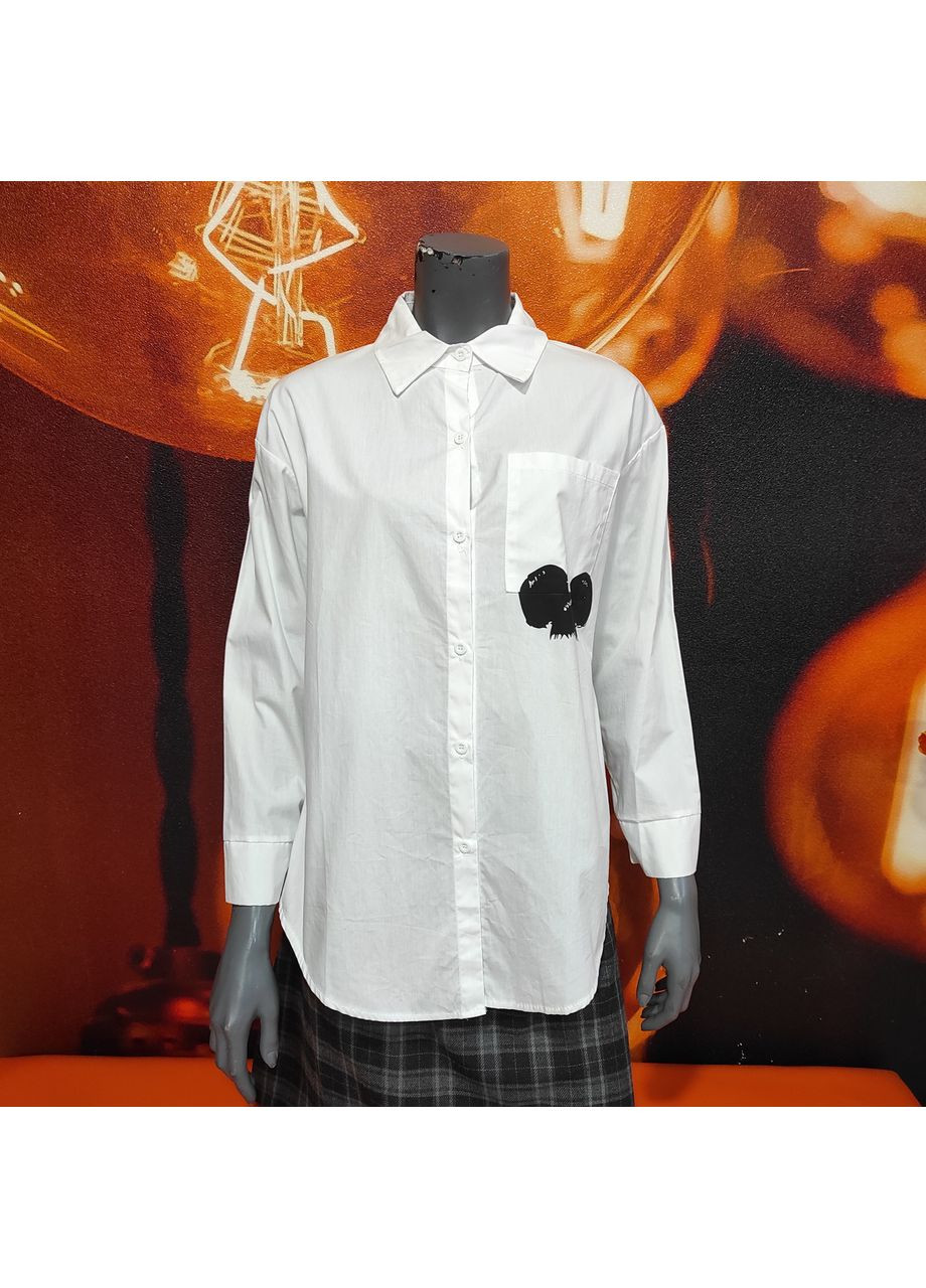 Белая рубашка женская длинная хлопок длинный рукав принт микки маус 44 белая No Brand