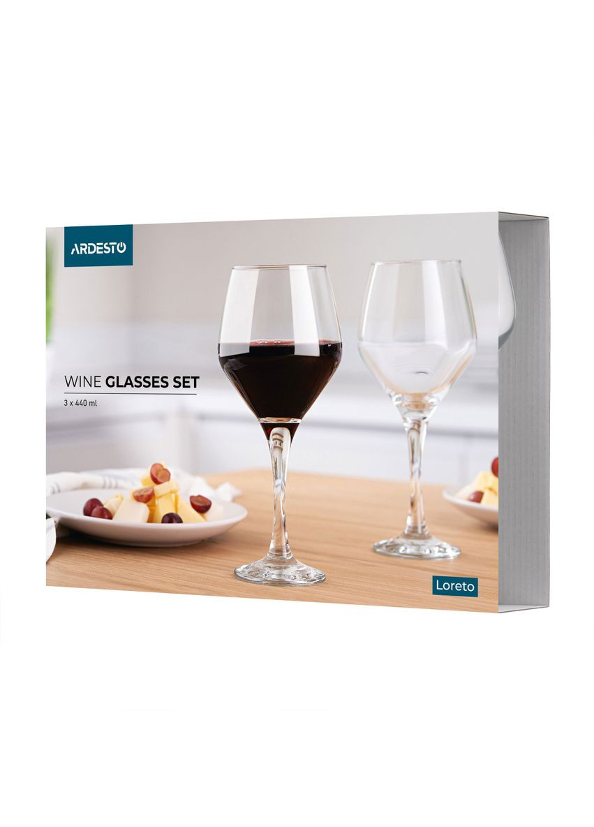Набор бокалов для вина Loreto AR2644LWT 440 мл 3 шт Ardesto (364105302)