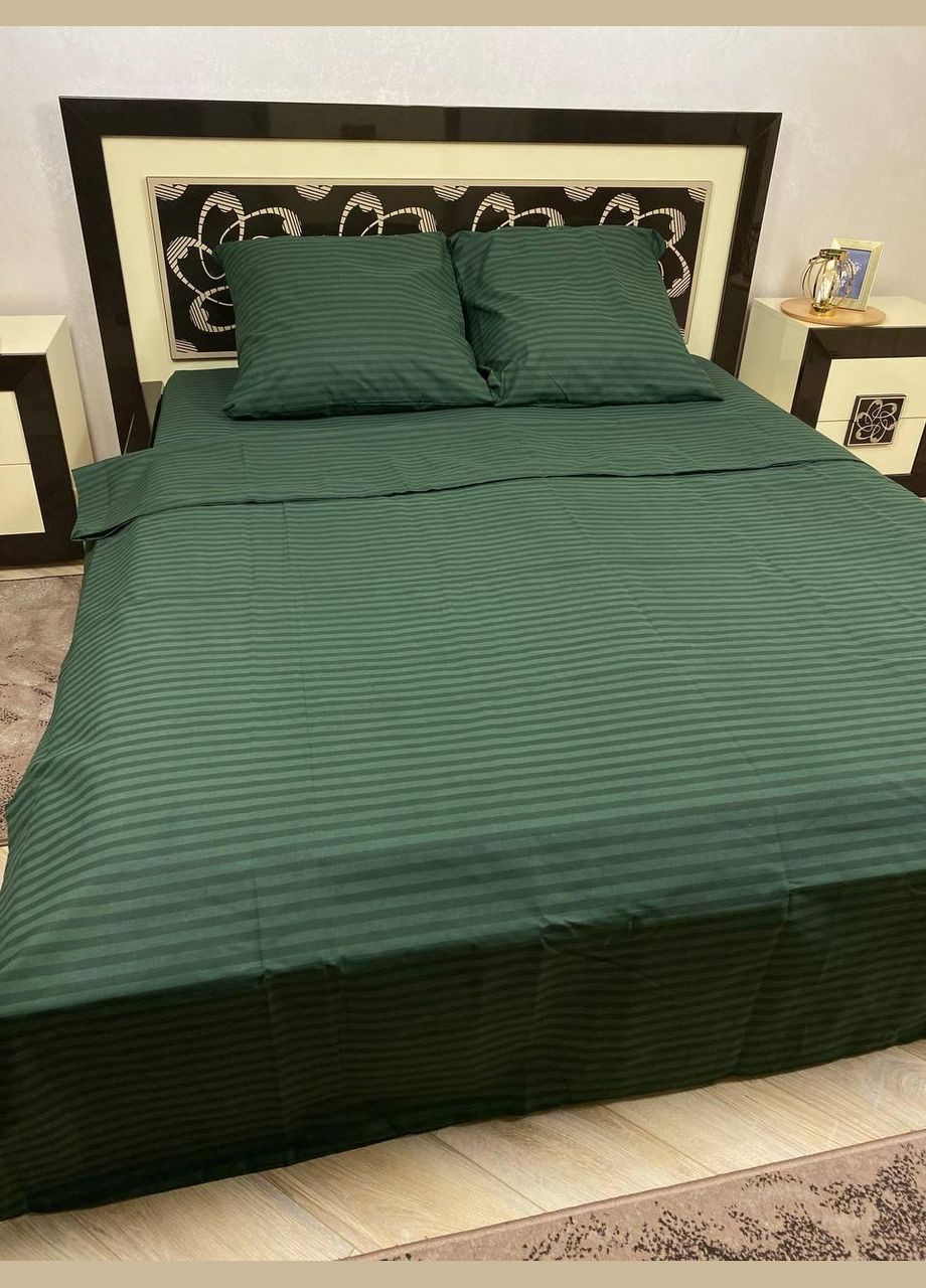 Постільна білизна бавовняна в Смужку Євро Простирадло на гумці 160x200х20 Бязь Зелений 70 х 70 No Brand (278634817)