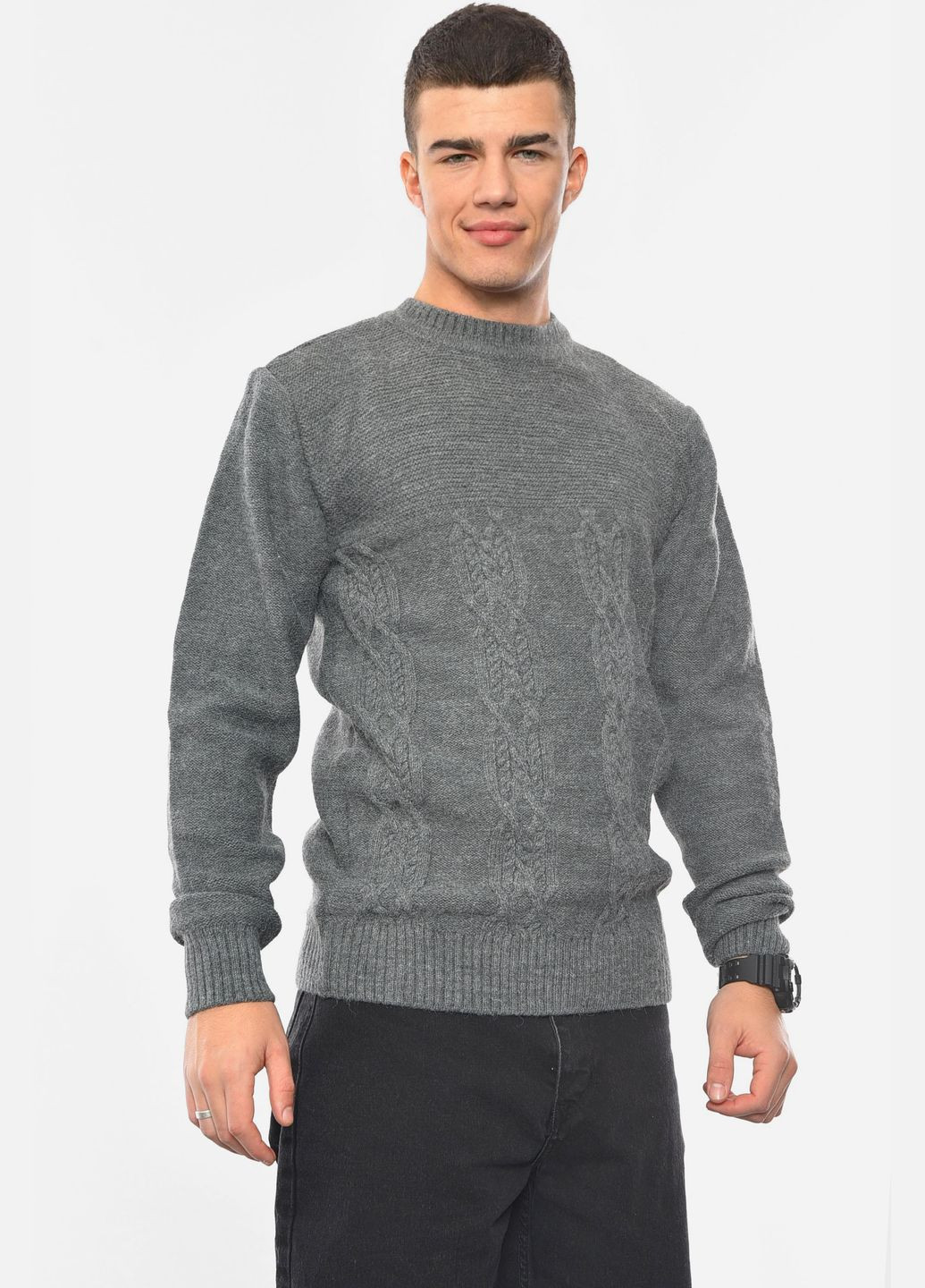 Сірий зимовий светр чоловічий однотонний сірого кольору пуловер Let's Shop